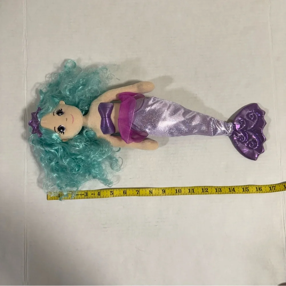 Mermaid Plush Doll with Turquoise Hair and Purple Tail 17”